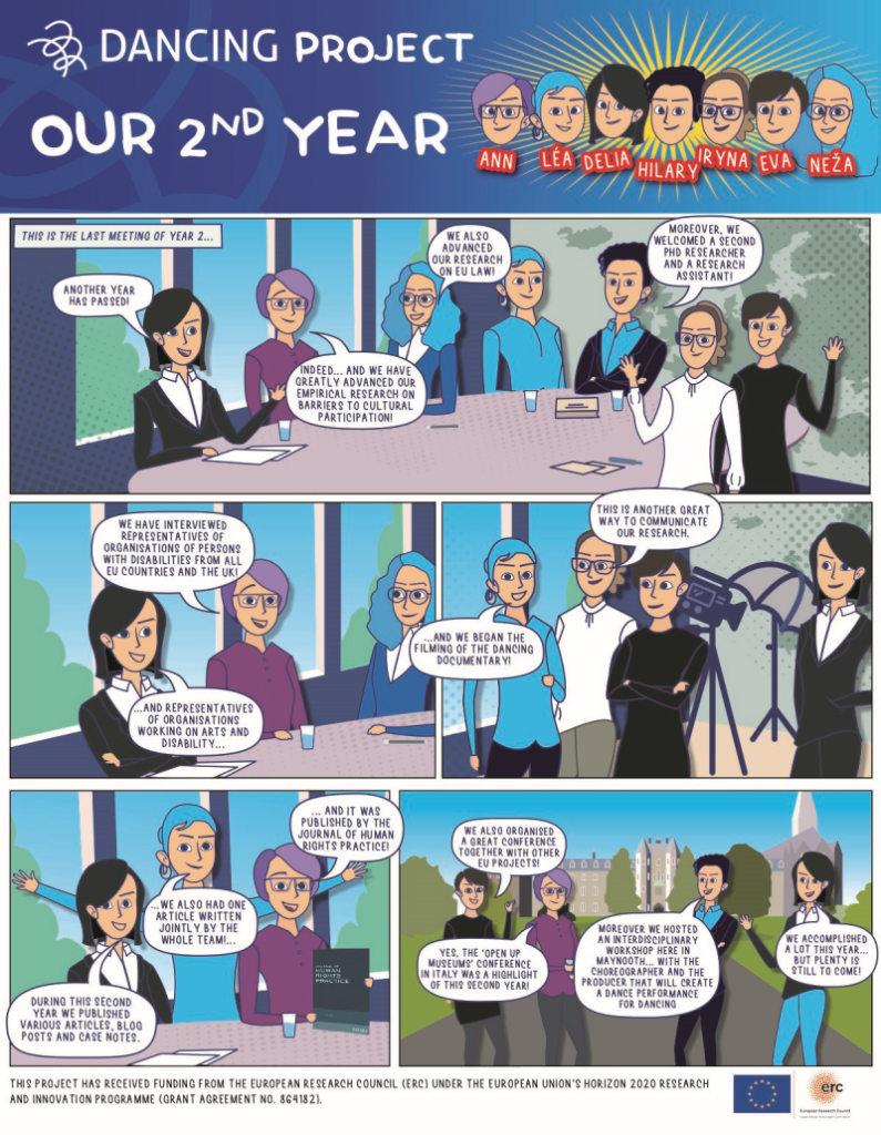 Cartoon showing the 7 members of the project team talking about what they have done in the second year of the project. Please see separate link for full audio description.