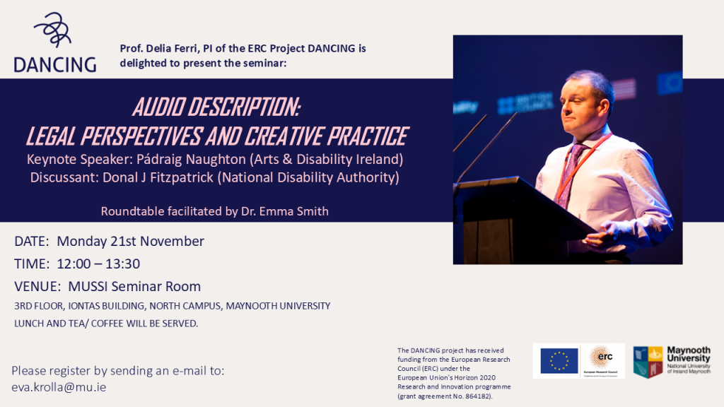 Flyer for Event: Audio Description in Live Theatre: Legal Perspectives and Creative Practice.