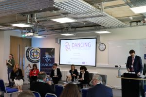Third panel of the conference, featuring the chair, two speakers, two discussants, and Irish Sign Language Interpretation.