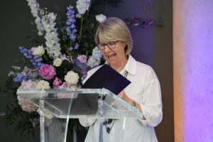 President of Maynooth University, Prof. Eeva Leinonen delivering a speech for the artwork unveiling.