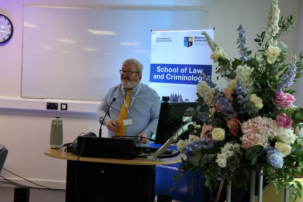 Head of School of Law and Criminology, Prof. Fergus Ryan delivering a speech.