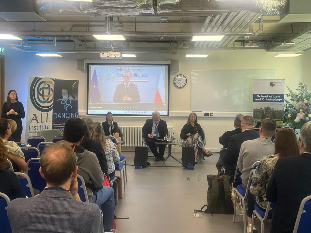 Video of opening remarks of Prof. Adam Bodnar, Ministry of Justice of Poland, on behalf of the Polish Presidency to the European Union, playing in front of the audience, with Irish Sign Language Interpretation.
