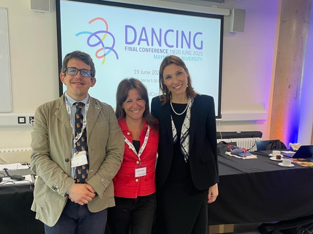 Prof. Giuseppe Martinico, Prof. Caterina Sganga, and Principal Investigator of DANCING Prof. Delia Ferri standing together.